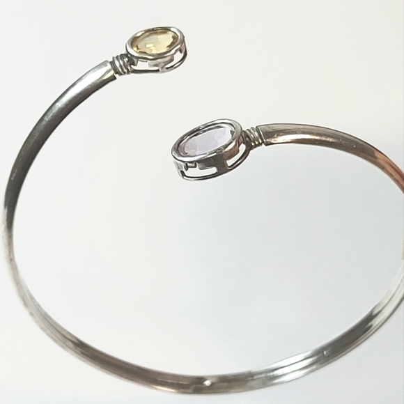 Antique Yellow Ceylon Sapphire & Amethyst Flexible Silver Bangle - Picture 11 of 16